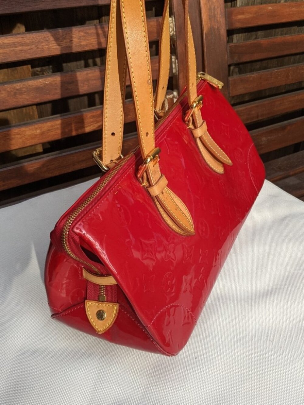 Louis Vuitton bags vernis Tote Bag Rosewood red champagne - Picture 4 of 12